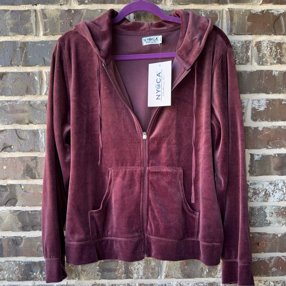 Y2K NWT NYCA Velour Zip Up Hoodie Mauve Purple Soft Velvet Jacket SIZE XL